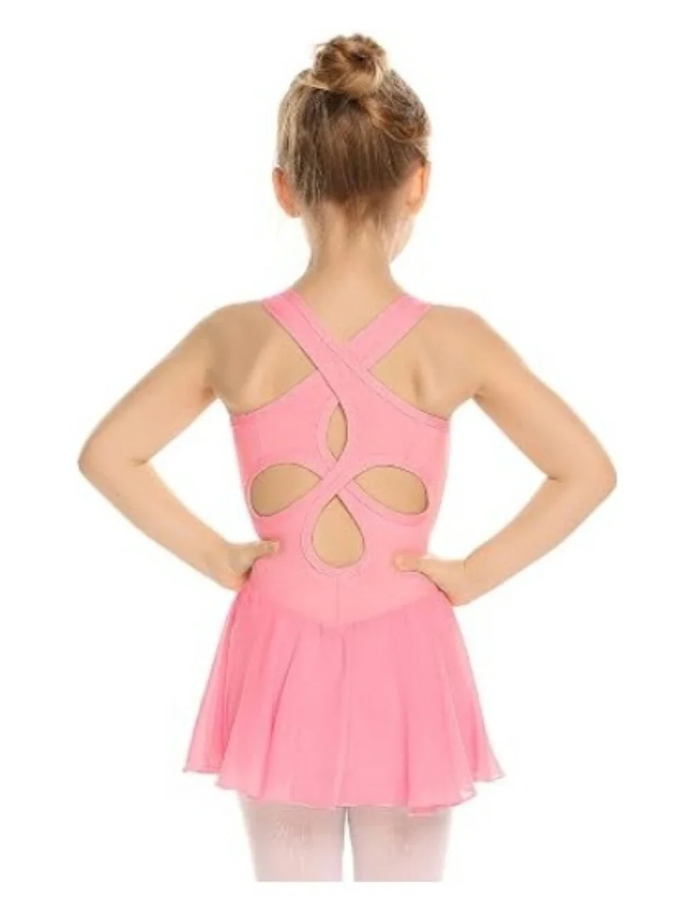 Girls Hollow Back Ballet Leotard with Skirt Sleeveless Dance Dress Pink